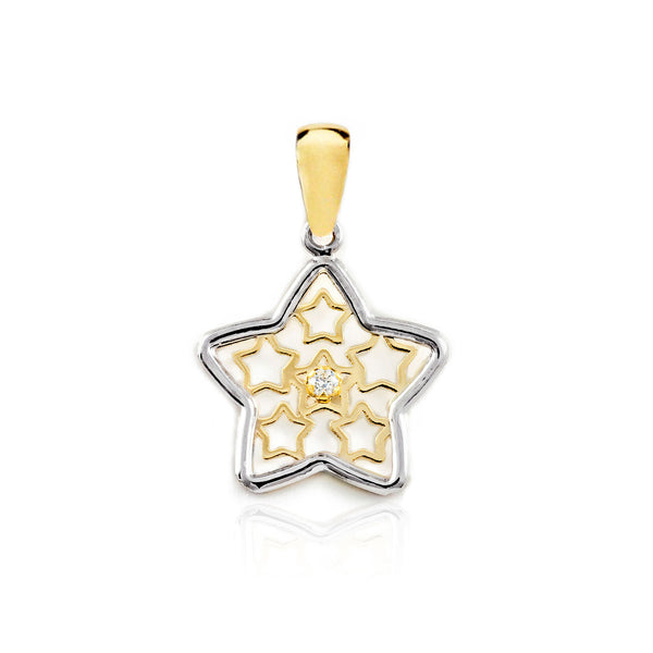 9ct two color gold Flower Cubic Zirconia pendant shine