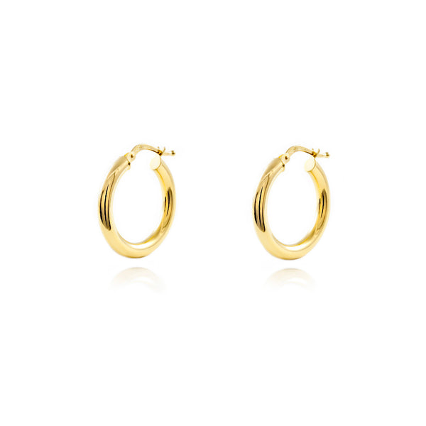 Pendientes Oro Amarillo 18K Aros Redondo Brillo 20 x 3 mm