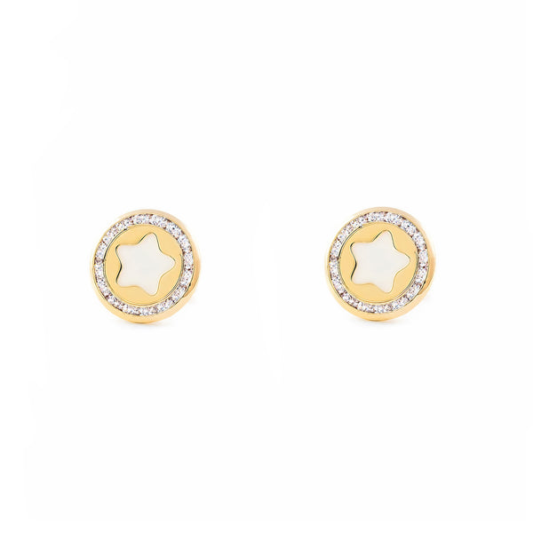 9ct Yellow Gold Nacre Star Cubic Zirconia Earrings shine