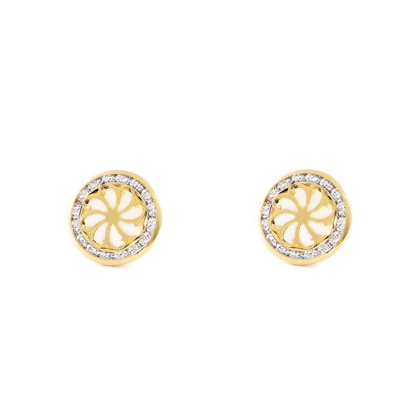 9ct Yellow Gold Nacre Flower Cubic Zirconia Earrings shine