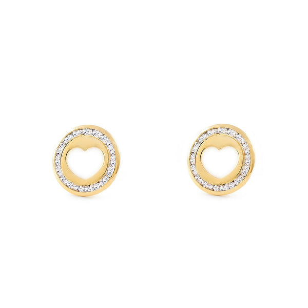 9ct Yellow Gold Nacre Heart Cubic Zirconia Earrings shine