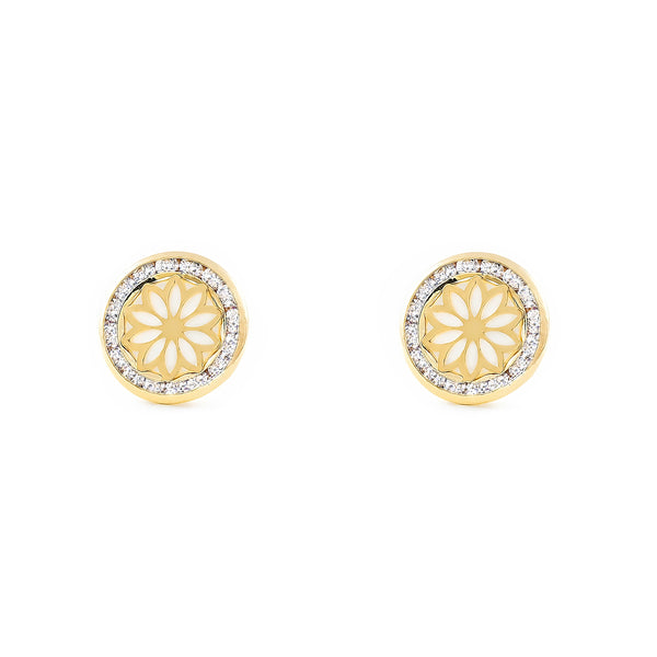 9ct Yellow Gold Nacre Round Cubic Zirconia Earrings shine