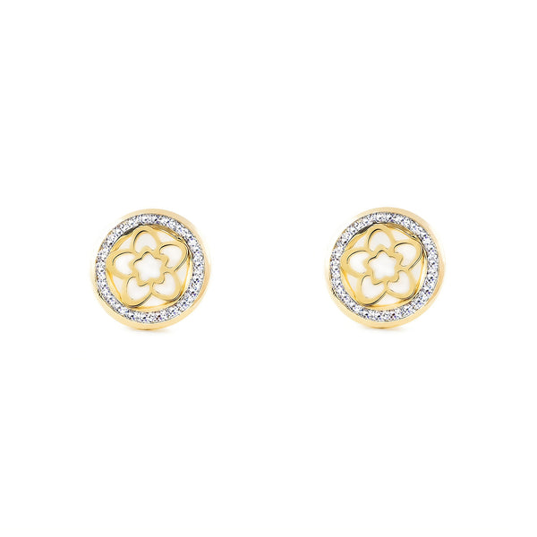 9ct Yellow Gold Nacre Flower Cubic Zirconia Earrings shine