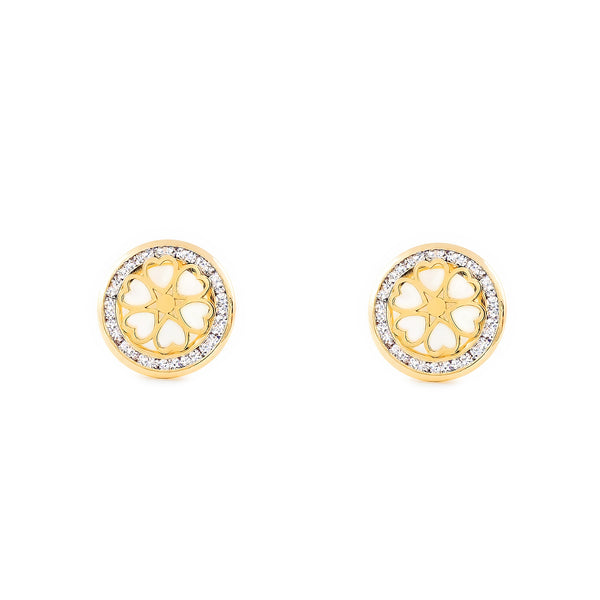 9ct Yellow Gold Nacre Hearts Cubic Zirconia Earrings shine