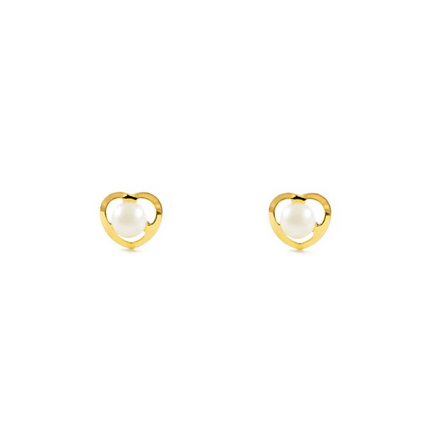 18ct Yellow Gold Heart Pearl 3.5 mm Children's Baby Girls Earrings shine