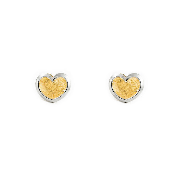 Pendientes Niña Oro Bicolor 9K Liso Corazón Brillo