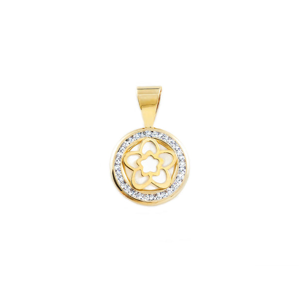 9ct Yellow Gold Nacre Flower Cubic Zirconia pendant shine