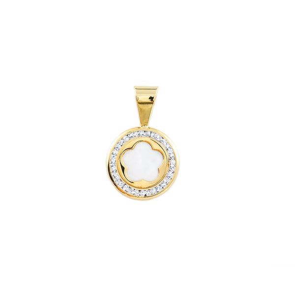 9ct Yellow Gold Nacre Flower Cubic Zirconia pendant shine