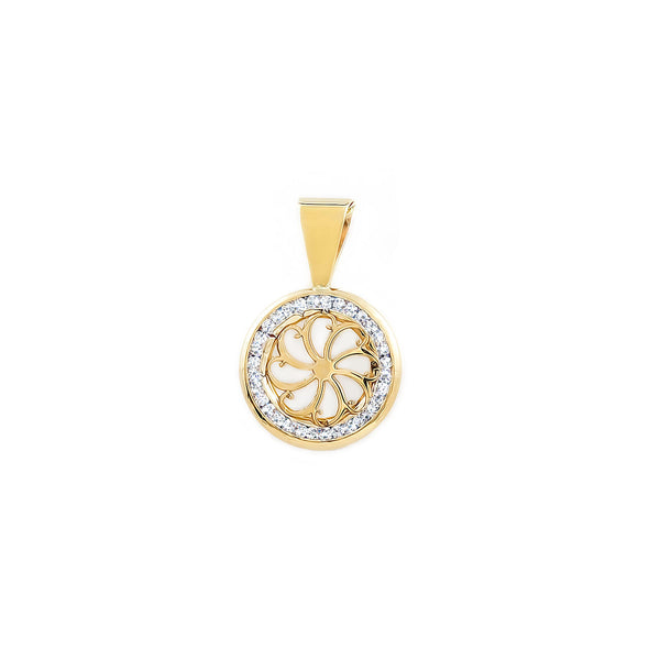 9ct Yellow Gold Nacre Flower Cubic Zirconia pendant shine