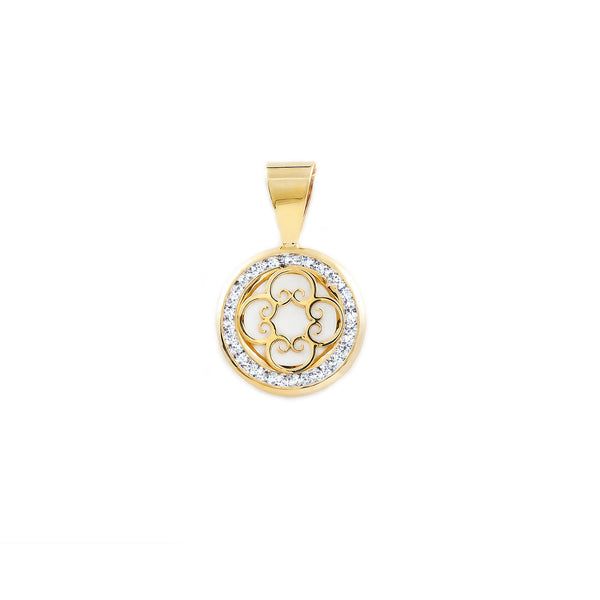 9ct Yellow Gold Nacre spirals Cubic Zirconia pendant shine