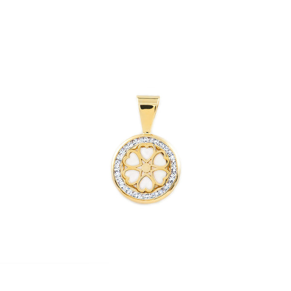 9ct Yellow Gold Nacre Hearts Cubic Zirconia pendant shine