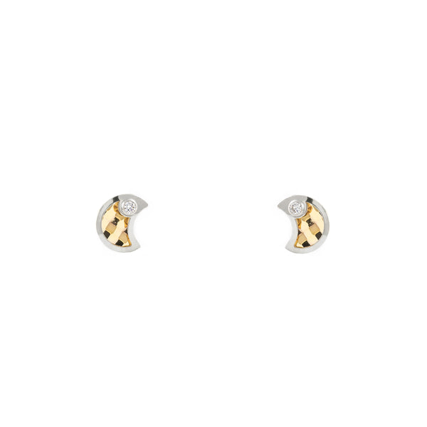 9ct two color gold Moon Cubic Zirconia Children's Baby Girls Earrings shine