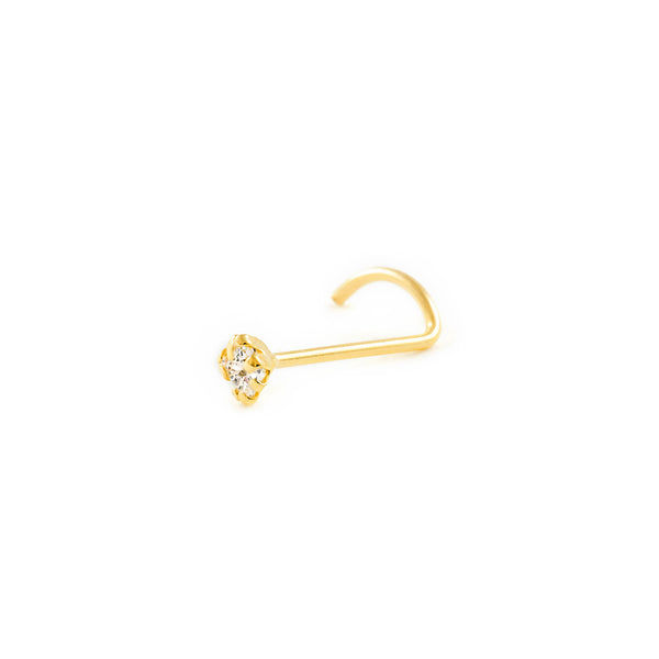 Yellow Gold 9K Square Nose Piercing with Cubic Zirconia Shine