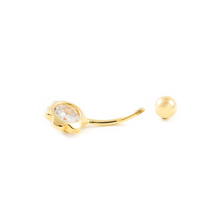 Piercing Oro Ombligo flor con circonita 7 mm (9kts)