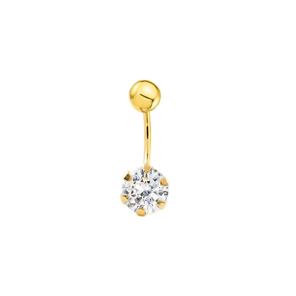 Yellow Gold 9K Navel Piercing with 6 mm Cubic Zirconia Sparkle