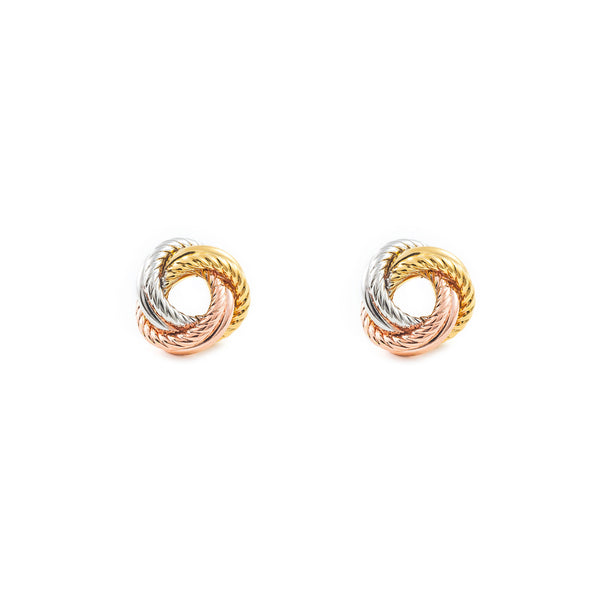 18ct three color gold Knot Earrings Matte Shine