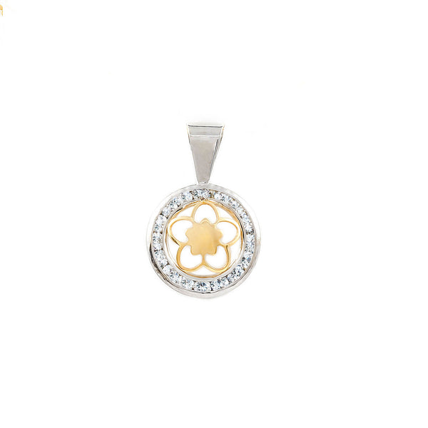 9ct two color gold Flower Cubic Zirconia pendant shine