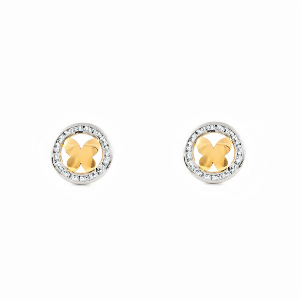9ct two color gold Round Cubic Zirconias Earrings shine