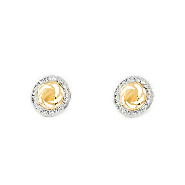 9ct two color gold Round Cubic Zirconias Earrings shine