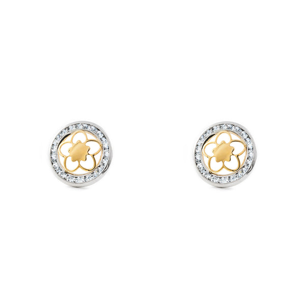 9ct two color gold Round Cubic Zirconias Earrings shine