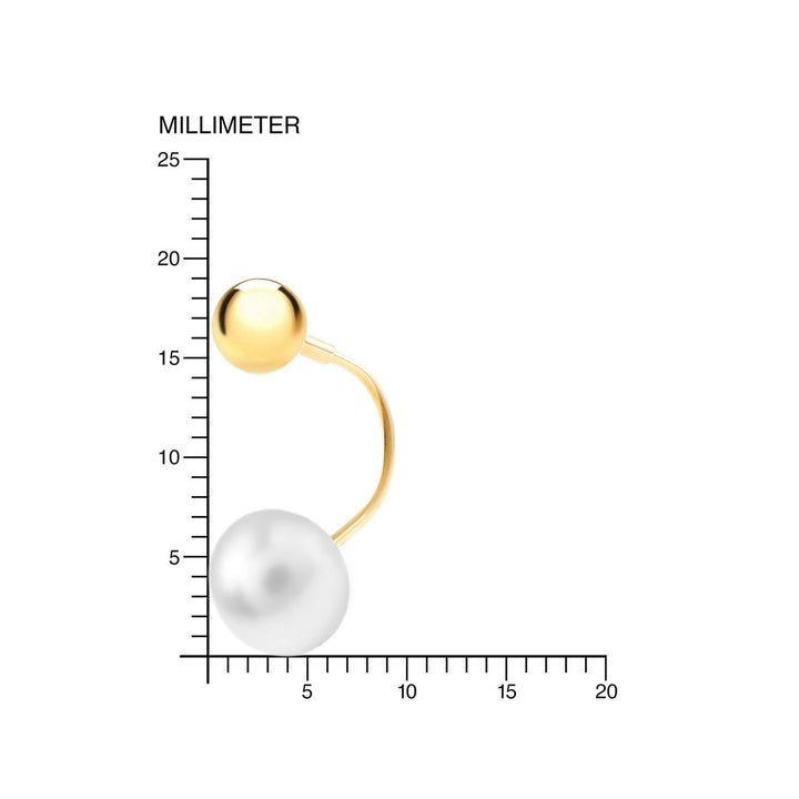 Pendientes Oro doble con bola 5 mm y Perla 7.5 mm (9kts)