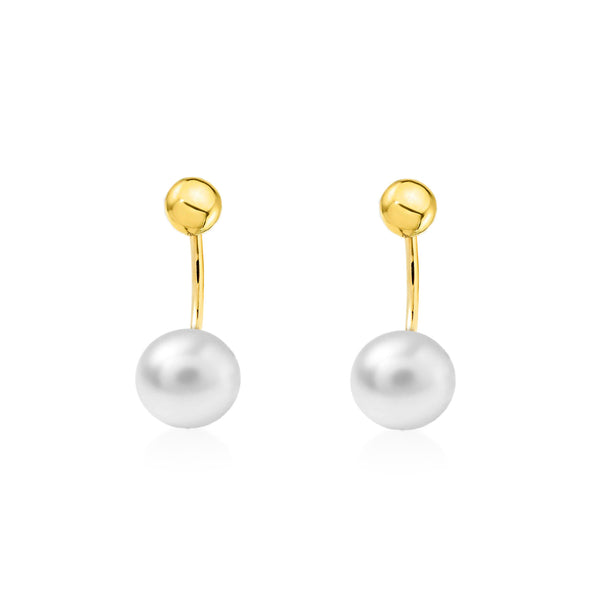 9ct Yellow Gold Ball 5 mm Pearl 7.5 mm Earrings shine