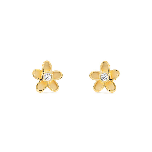 9ct Yellow Gold Daisy Flower Cubic Zirconia Earrings Matte Shine