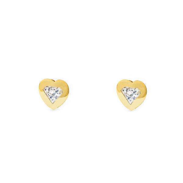 Pendientes Mujer-Niña Oro Amarillo 9K Corazón Circonita Brillo