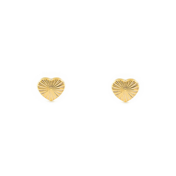9ct Yellow Gold Heart Children's Baby Girls carved Earrings
