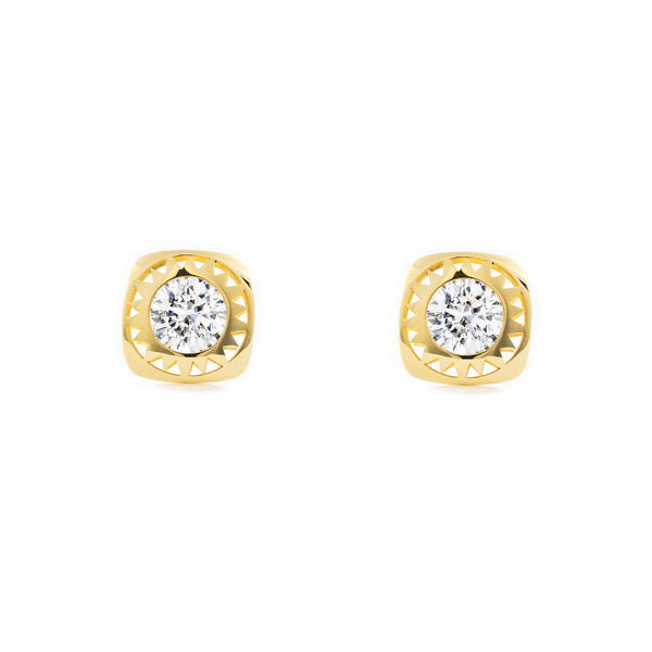 9ct Yellow Gold Square Cubic Zirconia Earrings shine