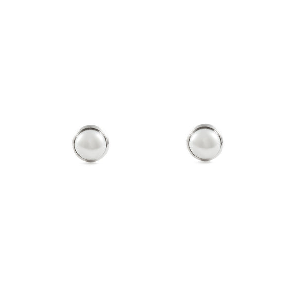 Pendientes Bebe-Niña Oro Blanco 9K Perla Botón 4 mm Brillo