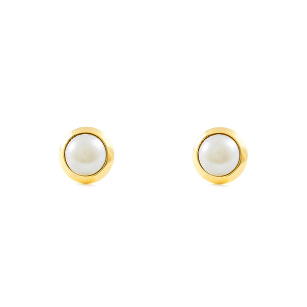 Pendientes Mujer-Niña Oro Amarillo 9K Perla Botón 6 mm Brillo