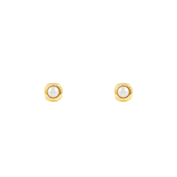 9ct Yellow Gold Square Pearl 3 mm Children's Baby Earrings shine