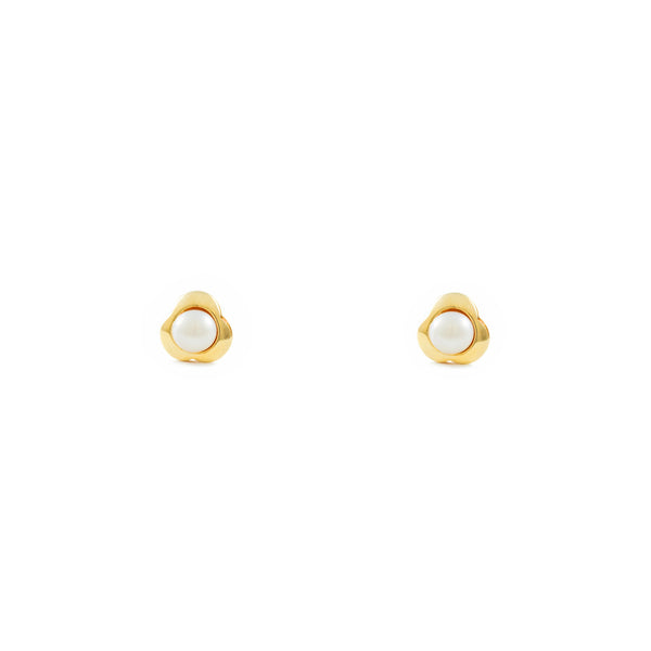 9ct Yellow Gold Trebol Pearl 3 mm Children's Baby Girls Earrings shine