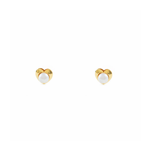 9ct Yellow Gold Heart Pearl 3 mm Children's Baby Girls Earrings shine