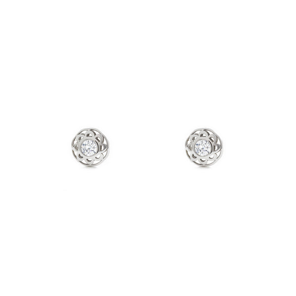 9ct White Gold Round Cubic Zirconia Children's Baby Girls Earrings shine