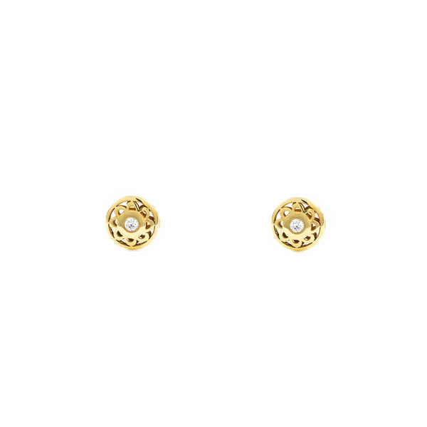 9ct Yellow Gold Round Cubic Zirconia Children's Baby Girls Earrings shine