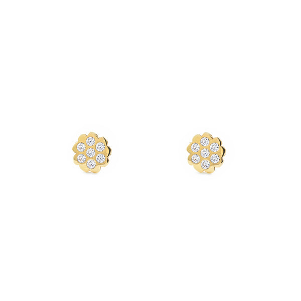 Pendientes Niña Oro Amarillo 9K Flor Circonitas Brillo