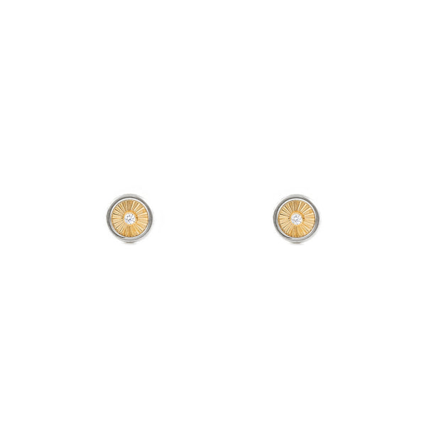 9ct two color gold Round Cubic Zirconia Children's Baby Girls textured Earrings