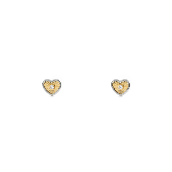 9ct two color gold Heart Cubic Zirconia Children's Baby Girls textured Earrings