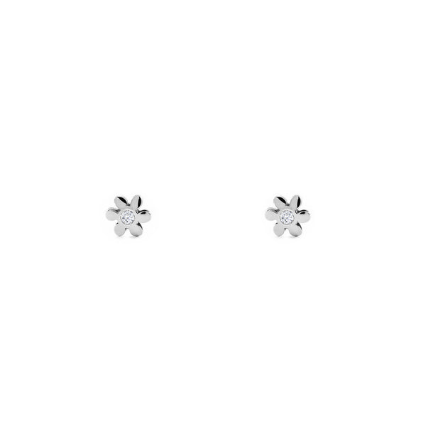 Pendientes Bebe Oro Blanco 9K Flor Circonita Brillo