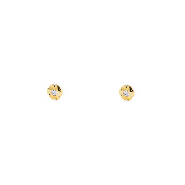 Pendientes Bebe Oro Amarillo 9K Flor Circonita Brillo