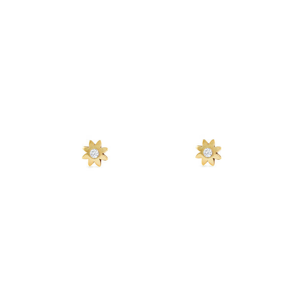 Pendientes Bebe Oro Amarillo 9K Sol Circonita Brillo