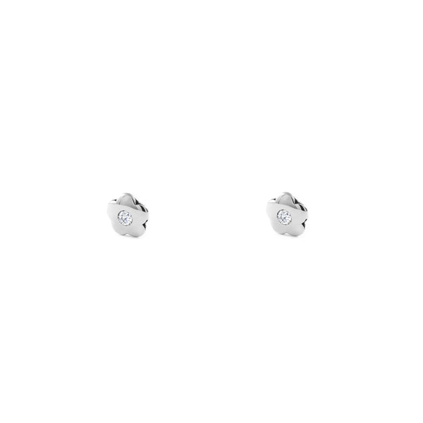 9ct White Gold Daisy Flower Cubic Zirconia Children's Baby Earrings shine