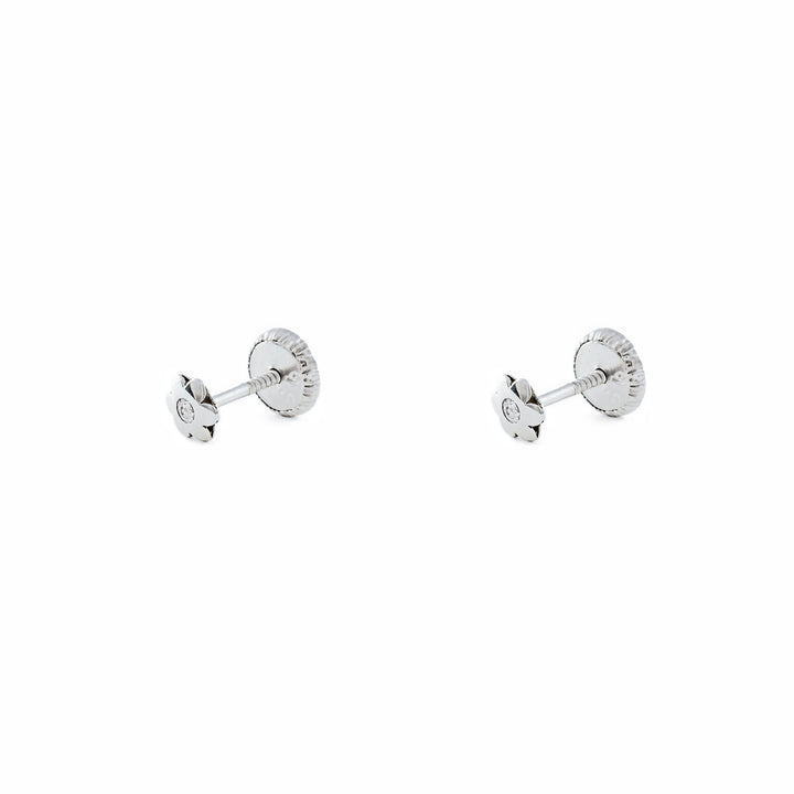 Pendientes Bebe Oro blanco Flor con Circonita (9kts)