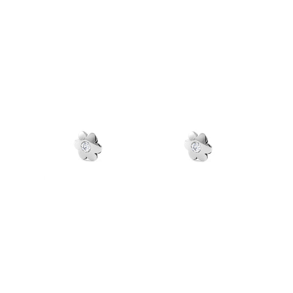 Pendientes Bebe Oro Blanco 9K Flor Circonita Brillo