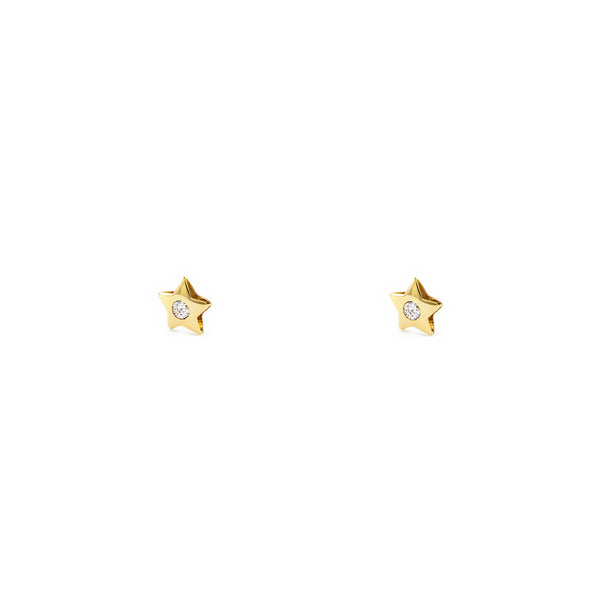 9ct Yellow Gold Star Cubic Zirconia Children's Baby Earrings shine