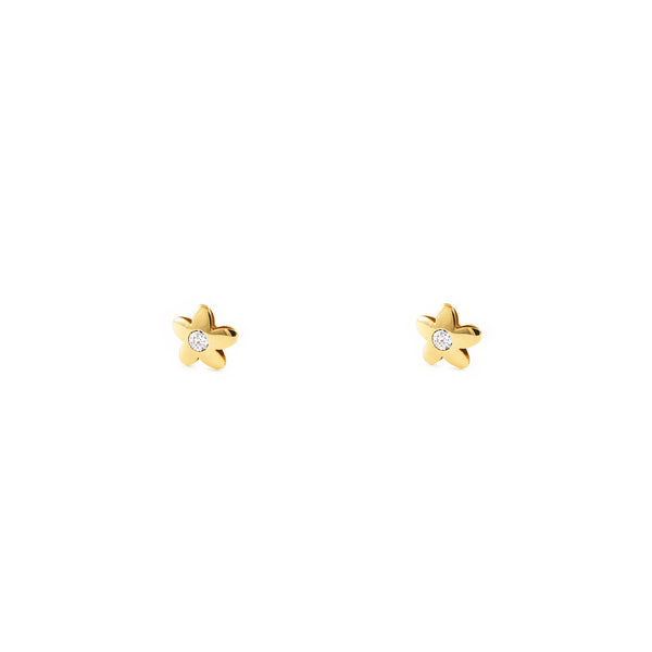 9ct Yellow Gold Flower Cubic Zirconia Children's Baby Earrings shine