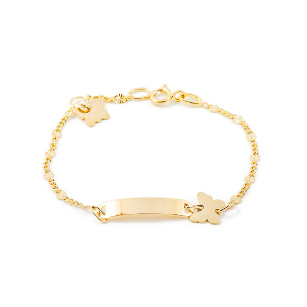 Pulsera Niña Oro Amarillo 18K Personalizada Esclava Mariposa Brillo 14 cm