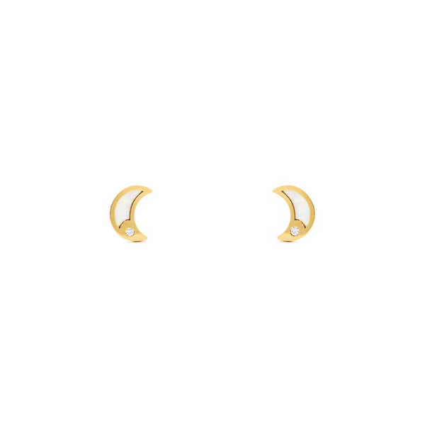 9ct Yellow Gold Nacre Moon Cubic Zirconia Children's Baby Girls Earrings shine